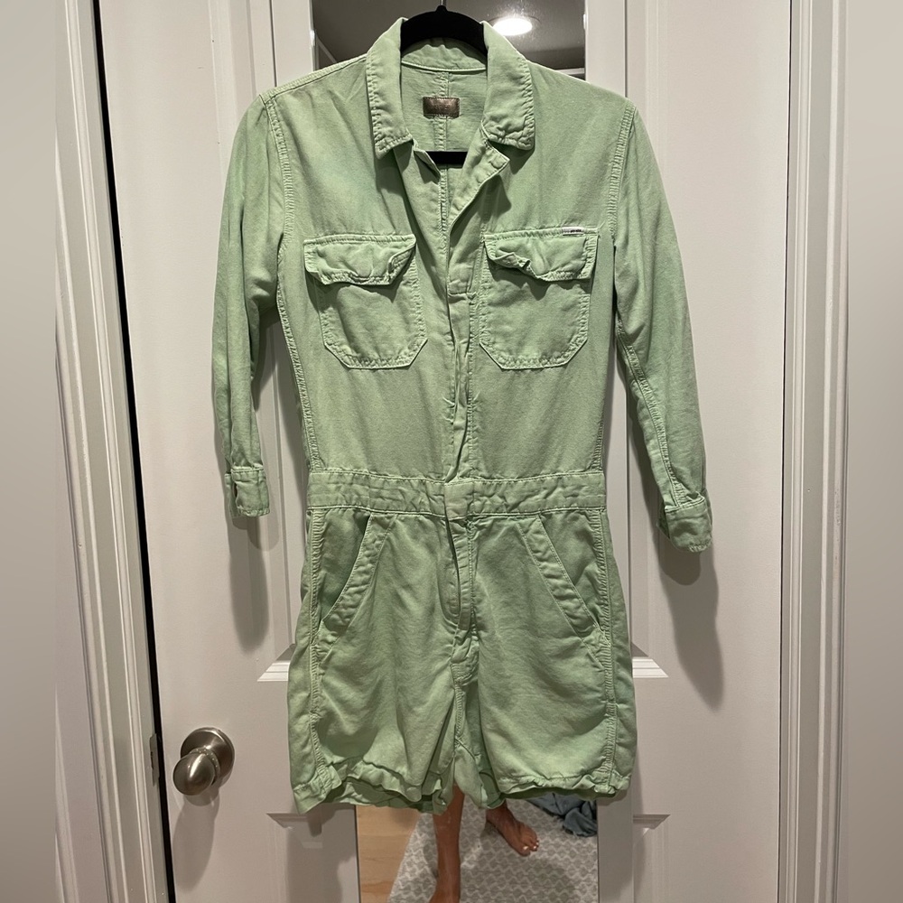 MOTHER “the fixer short” light green romper